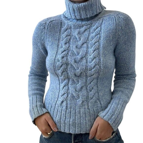 Vintage Y2K Express Blue Angora Ribbed Fluffy Fuzzy Soft Turtleneck Sweater Sz M - Picture 8 of 8